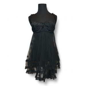 1998 Victoria's Secret Black Mesh Babydoll Top with Ruffles